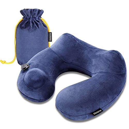 Product Cover Metene Travel Pillow Soft Velvet Inflatable Neck Support Pillows for Airplanes Washable Cover with Portable Carrying Bag
