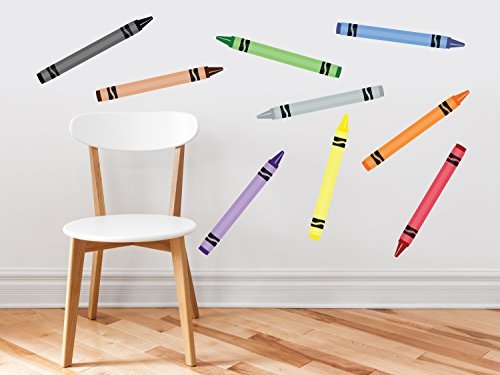 Product Cover Crayon Fabric Wall Decals - Set Of 9 Coloring Crayons In 9 Different Colors - Removable, Reusable, Respositionable
