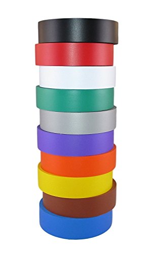Product Cover TradeGear Electrical Tape ASSORTED MATTE Rainbow Colors - 10 Pk Waterproof, Flame Retardant, Strong Rubber Based Adhesive, UL Listed - Rated for Max. 600V and 80oC Use -Measures 60' x 3/4