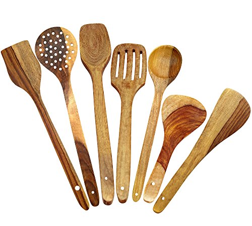 Product Cover ITOS365 Handmade Wooden Spoons Cooking & Serving Utensil-Set (7-Pieces) Kitchen Tools, Set of 7