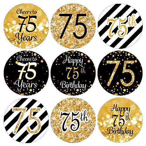 Product Cover DISTINCTIVS Black and Gold 75th Birthday Party Favor Stickers - 180 Labels