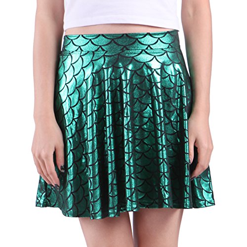 Product Cover HDE Womens Shiny Mermaid Fish Scale Mini Flared Pleated Skater Skirt