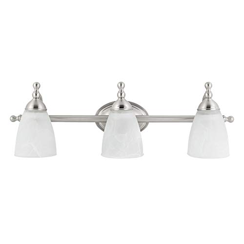 Product Cover Globe Electric 50783 Diana 3-Light Exclusive Vanity Light, Satin Nickel Finish, Alabaster Glass Shades