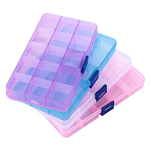 Product Cover Adjustable Clear Plastic 15-Grid Jewelry Organizer Divider Storage Box (Pack of 4) (15-Grid Packet 4)