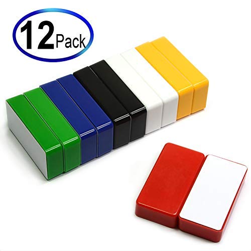 Product Cover 12 Count Multi-Color Magnetic Whiteboard Magnets - Can Hold up to 37 Pages on Steel Cabinet - Domino Size Good for Magnetic Message Board and Fridges