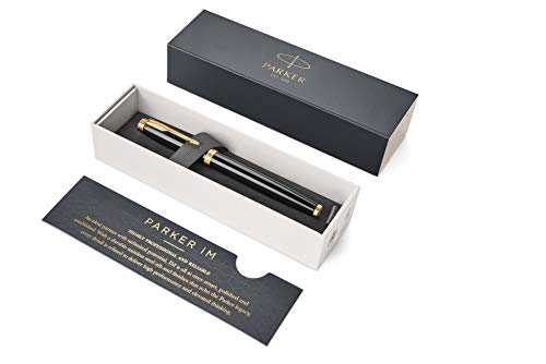 Product Cover PARKER IM Rollerball Pen, Black Lacquer Gold Trim with Fine Point Black Ink Refill, Gift Box (1931659)