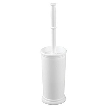 Product Cover mDesign Compact Freestanding Plastic Toilet Bowl Brush and Holder for Bathroom Storage and Organization - Space Saving, Sturdy, Deep Cleaning, Covered Brush - White