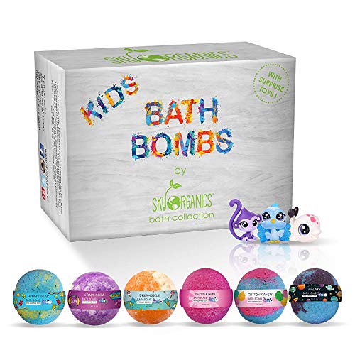 Product Cover Kids Bath Bombs Gift Set with Surprise Toys Inside (6 Count x 5oz) Fun Assorted Colored XL Bath Fizzies, Kid Safe, Gender Neutral with Natural Essential Oils -Handmade in the USA Bubble Bath Fizzy