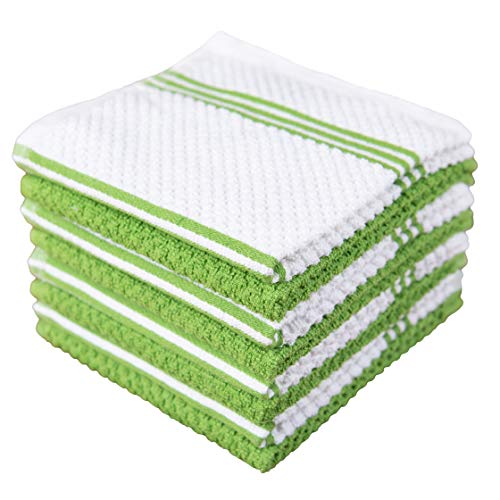 Product Cover Sticky Toffee Cotton Terry Kitchen Dishcloth, 8 Pack, 12 in x 12 in, Green Stripe