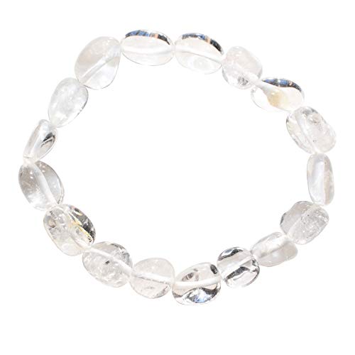 Product Cover Charged Amplifier Clear Quartz Crystal Bracelet Tumble Polished Stretchy + Selenite Charging Crystal Included (Amplify Body & Thought Energy - Increase Healing Energy- The Stone of Power)