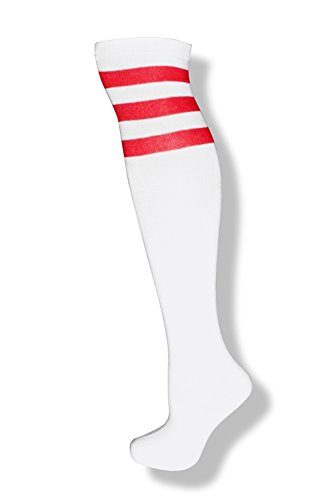 Product Cover NEON NATION Unisex White Knee High Team Tube Socks w/Three Various Colored Stripes