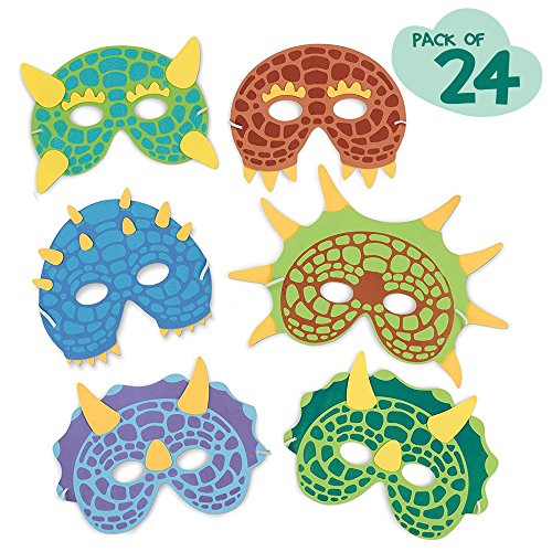 Product Cover Dinosaur Birthday Party Supplies: 24 Dinosaur Party Masks - Masquerade and Halloween Dinosaur Face Mask - Foam Dinosaur Mask for Kids Themed Party Favors Decorations and Hats