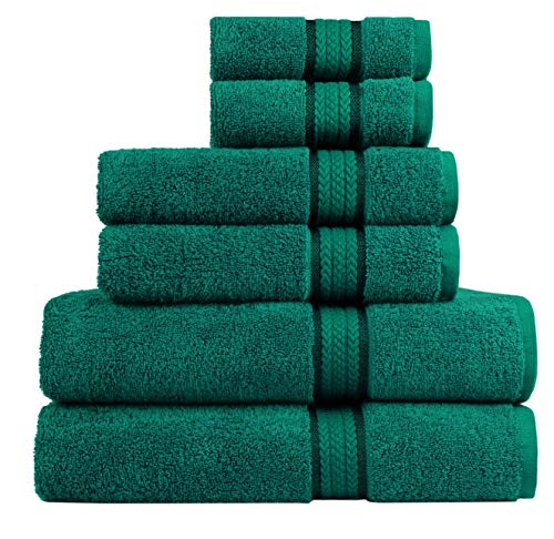 Product Cover COTTON CRAFT Ultra Soft 6 Piece Towel Set Teal, Luxurious 100% Ringspun Cotton, Heavy Weight & Absorbent, Rayon Trim - 2 Oversized Large Bath Towels 30x54, 2 Hand Towels 16x28, 2 Wash Cloths 12x12