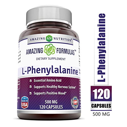 Product Cover Amazing Nutrition Amazing Formulas L-Phenylalanine Dietary Supplement - 500 mg - 120 Capsules (Non-GMO, Gluten Free) - Supports Healthy Nervous System - Promotes Positive Mood
