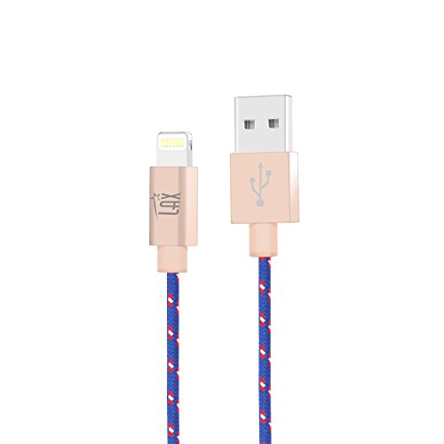 Product Cover LAX Gadgets Extra Long 2in1 Apple MFi Certified Nylon Lightning Cable Cord | 6 Ft - Blue/Red
