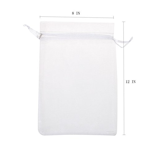 Product Cover KUPOO Pack of 50PCS 8x12 Inch Organza Drawstring Gift Bag Pouch Wrap for Party/Game/Wedding (White)