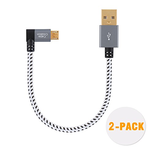 Product Cover CableCreation 2 Pack Short Right Angle Micro USB 2.0 Braided Cable, 90 Degree USB 2.0 to Micro USB Charging Data Cable Compatible with Roku Streaming Stick, Aluminum Case, 0.5 FT/ 15CM, Space Gray