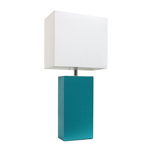 Product Cover Elegant Designs LT1025-TEL Modern Leather White Fabric Shade Table Lamp, 3.85