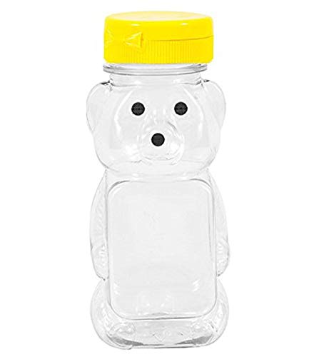 Product Cover Clearview Container 24 Pack Honey bear with Flip Top Lid Plastic Squeeze Bear 8 oz Yellow Caps