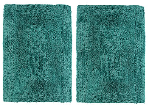 Product Cover COTTON CRAFT 2 Piece Reversible Step Out Bath Mat Rug Set 17x24 Teal, 100% Pure Cotton, Super Soft, Plush & Absorbent, Hand Tufted Heavy Weight Construction, Full Reversible, Rug Pad Recommended