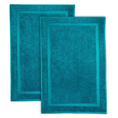 Product Cover Cotton Craft - 2 Pack Bath Mat - Teal - 100% Ringspun Cotton Tub Mat 21x34 - Oversized 21x34 Heavy Weight 1000 Grams - 2 Ply Construction - Highly Absorbent - Soft Underfoot - Easy Care Machine Wash