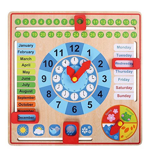 Product Cover Pidoko Kids All About Today Calendar Board - My First Clock - Preschool Educational & Learning Wooden Toy | Graduation Gifts for Toddlers Boys and Girls 3 Year Olds +