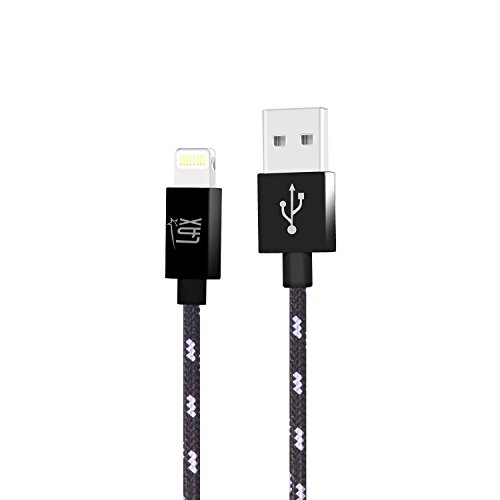 Product Cover LAX Gadgets Extra Long 2in1 Apple MFi Certified Nylon Lightning Cable Cord | 6 Ft - Black/Silver 