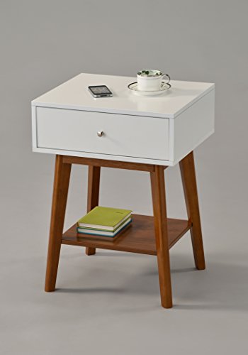 Product Cover White / Dark Oak Side End Table Nighstand with Drawer and Shelf 24