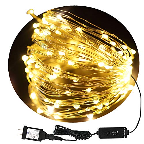 Product Cover Bright Zeal 33 Ft Warm White Fairy Lights Silver Wire - Indoor Plug In Fairy Lights Warm White Silver Wire - Outdoor Plug In Christmas Fairy Lights With Timer - LED Christmas Lights Plug In Clear Wire