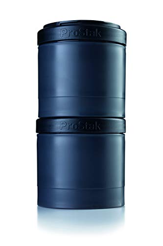 Product Cover BlenderBottle ProStak Twist n' Lock Storage Jars Expansion 2-Pak with Pill Tray, All Black - C01721