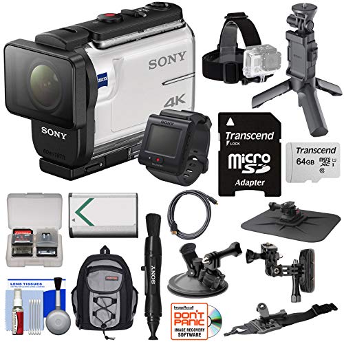 Product Cover Sony Action Cam FDR-X3000R Wi-Fi GPS 4K HD Video Camera Camcorder & Live View Remote + Shooting Grip Tripod + Action Mounts + 64GB Card + Battery + Backpack Kit