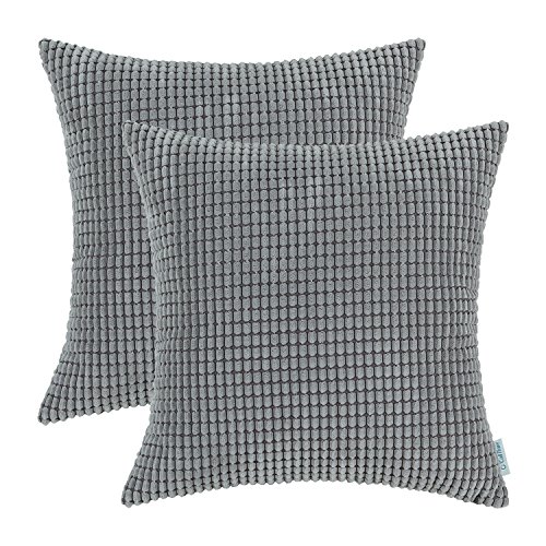 Product Cover CaliTime Pack of 2 Throw Pillow Covers Cases for Couch Sofa Bed Decoration Comfortable Supersoft Corduroy Corn Striped Both Sides 20 X 20 Inches Medium Grey