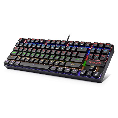 Product Cover Redragon K552 Mechanical Gaming Keyboard, RGB Rainbow Backlit, 87 Keys, Tenkeyless, Compact Steel Construction with Cherry MX Blue Switches for Windows PC Gamer (Black)
