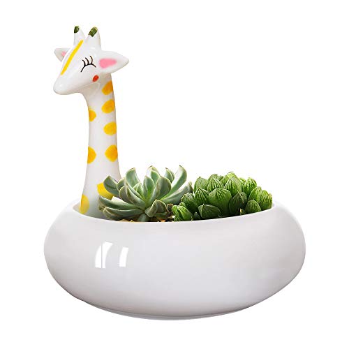 Product Cover GeLive Giraffe Pot Succulent Planter Tabletop Decorative Plant Pot White Ceramic Kitty Ornament Animal Flower Pot Decor Vase (Giraffe Planter)