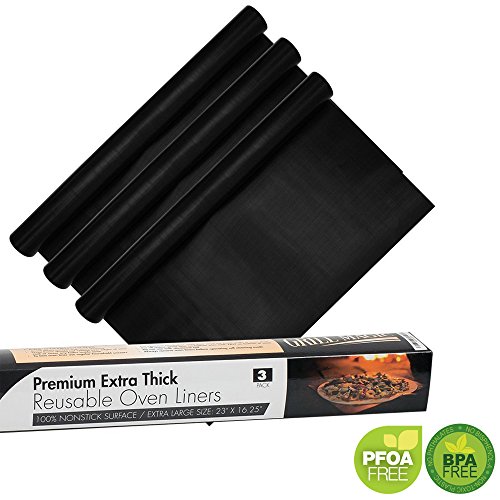 Product Cover Non-Stick Heavy Duty Oven Liners(3-Piece Set)-Thick,Heat Resistant Fiberglass Mat-Easy to Clean-Reduce Spills, Stuck Foods and Clean Up-Kitchen Friendly Cooking Accessory,FDA Approved by Grill Magic