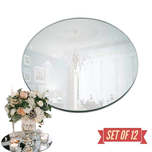 Product Cover 10 Inch Round Mirror Candle Plate Set of 12 - Rounded Edge 1.5 mm - Round Mirrors Trays for Wedding Table Centerpieces, Crafts, Christmas, Party Decor