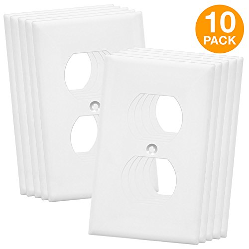 Product Cover Duplex Wall Plates Kit by Enerlites 8821-W Home Electrical Outlet Cover, 1-Gang Standard Size, Unbreakable Polycarbonate Material, White - 10 Pack Dual Port Replacement Receptacle Faceplates Covers