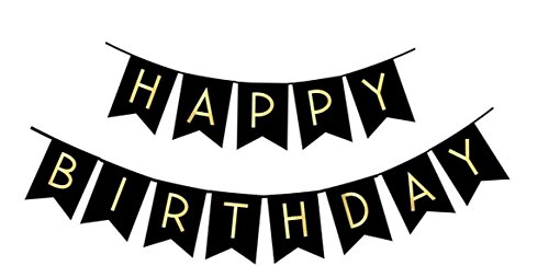 Product Cover FECEDY Black Happy Birthday Bunting Banner with Shiny Gold Letters Party Supplies