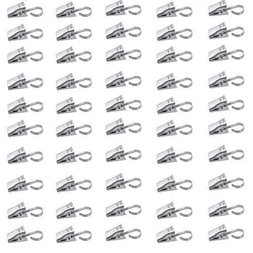 Product Cover BIHRTC Pack of 50 Curtain Clips Thickening Stainless Steel with Hooks Lights Hanger Small Metal Wire Holder for Shower Home Decoration Photos Picture Arts Crafts Display Outdoor Activities Supplies
