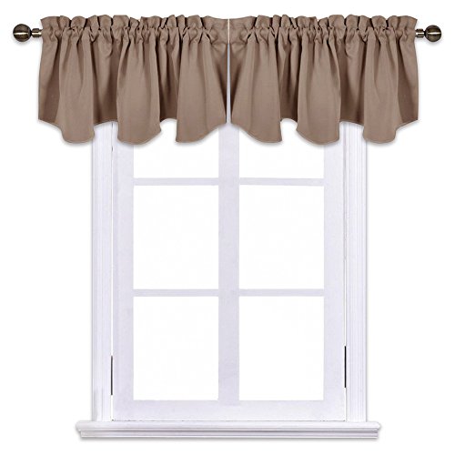Product Cover NICETOWN Blackout Valance Tiers for Bedroom - 52 inches by 18 inches Scalloped Rod Pocket Kitchen/Bathroom Window Curtains and Tier Draperies, Cappuccino (2-Packs)