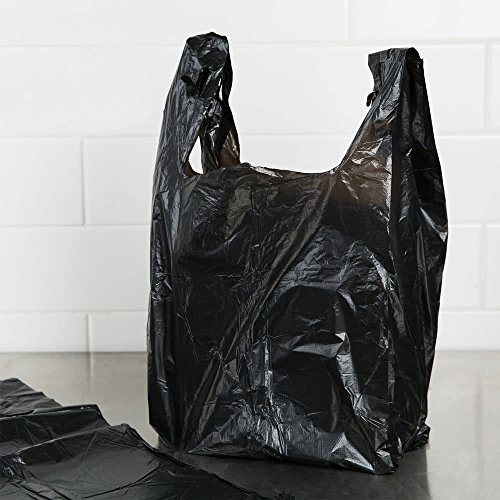 Product Cover Large Plastic Grocery T-shirts Carry-out Bag Plain Black 12 X 6 X 21 100ct,