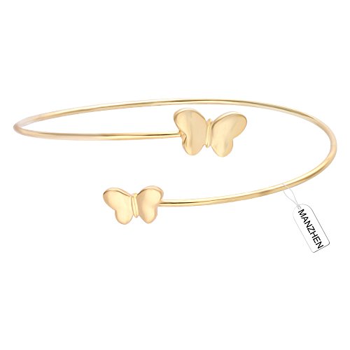 Product Cover MANZHEN Gold Rose Gold Silver Adjustable Butterfly Cuff Wire Bangle Bracelets Stackable Bangle for Women