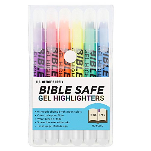 Product Cover U.S. Office Supply Bible Safe Gel Highlighters - 6 Bright Neon Highlight Colors - Won't Bleed, Fade or Smear - Study Guide