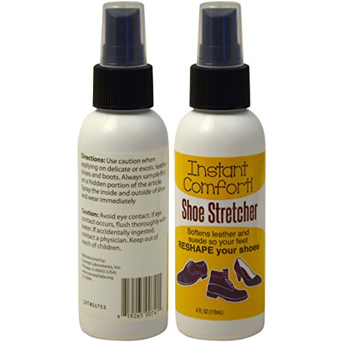 Product Cover Instant Comfort Liquid Shoe Stretcher Spray. Shoe stretch spray for leather used to instantly increase comfort and loosen the tight spots. For sneakers, loafers, sandals, and high heels. (4oz)