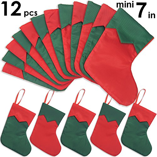 Product Cover Ivenf Christmas Mini Stockings, 12 Pcs 7 inches Red Green Twill Stockings, Gift Card Silverware Holders, Bulk Treats for Neighbors Coworkers Kids, Small Rustic Red Xmas Tree Decorations Set