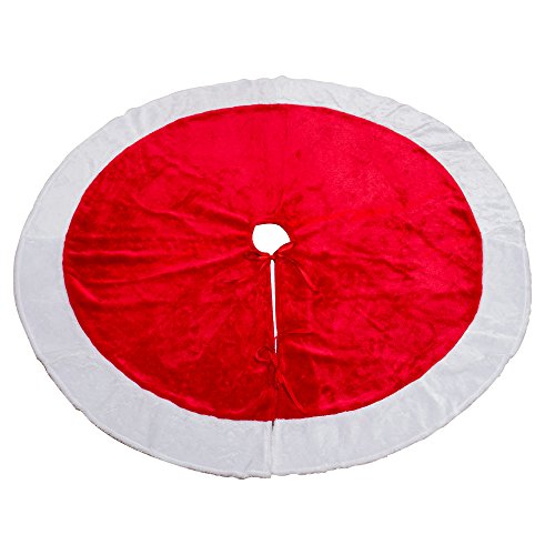 Product Cover MrXLWhome Christmas Tree Skirt Red 48inches, Large Red Velvet Holiday Christmas Tree Decoration Skirts, Red and White Tree Skirts