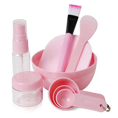 Product Cover Teenitor Face Mask Mixing Bowl Set, Lady Facial Care Mask Facemask Mixing Tool Sets, Bowl Stick Brush Gauge Cleaning Mat 9 in 1 Set Pink