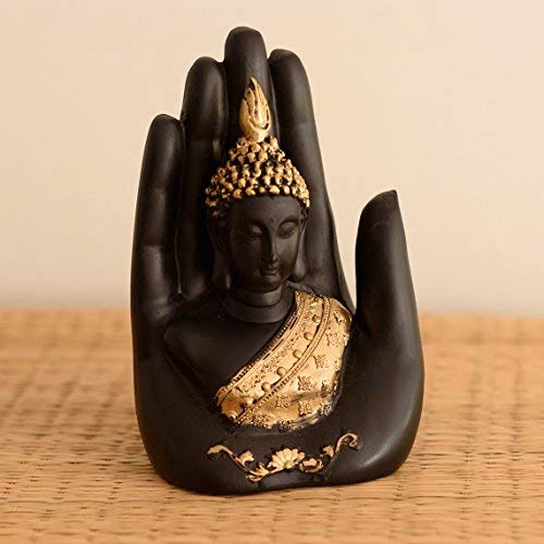 Product Cover eCraftIndia Jaipur Ace Golden Handcrafted Palm Buddha Polyresin Showpiece (12.5 cm x 7.5 cm x 17.5 cm, Black)
