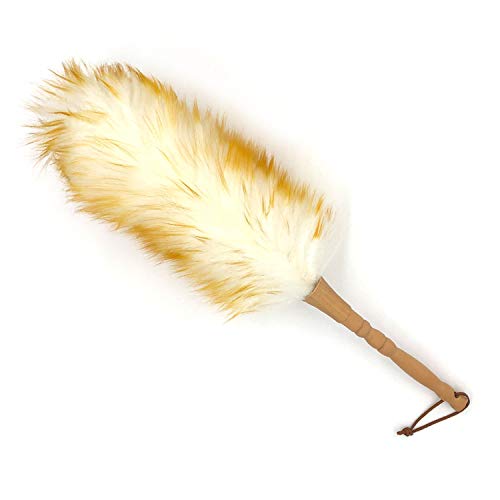 Product Cover J&A Lambs Wool Duster with Solid Wooden Handle,Flexible Head,Leather Hang Strap,18.9 inchs Long,Comfortable Grip Natural Feather Duster for Cleaning Screen,Funiture,Ceiling Fans,Blinds etc(Pack of 1)