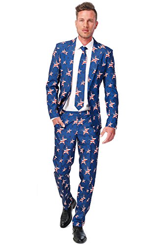 Product Cover Suitmeister USA Suit with American Flag Print for Men Coming with Pants, Jacket & Tie - Perfect for 4th of July